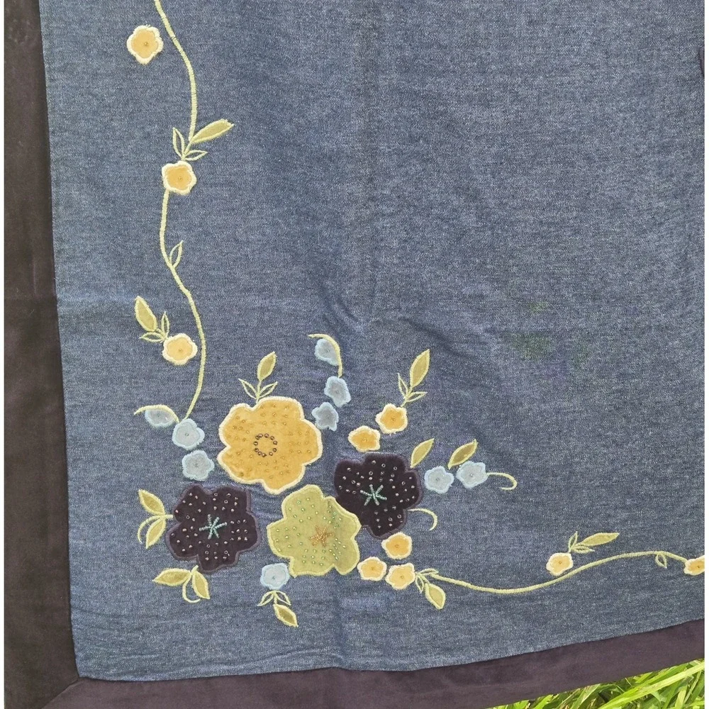 Rare Vintage Spiegel Home Cotton Embroidered Denim Throw/2 Matching Floral Shams
